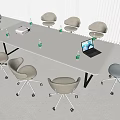 Modern Conference Table and Chair Combination Laptop Projector Mineral Water 3d model