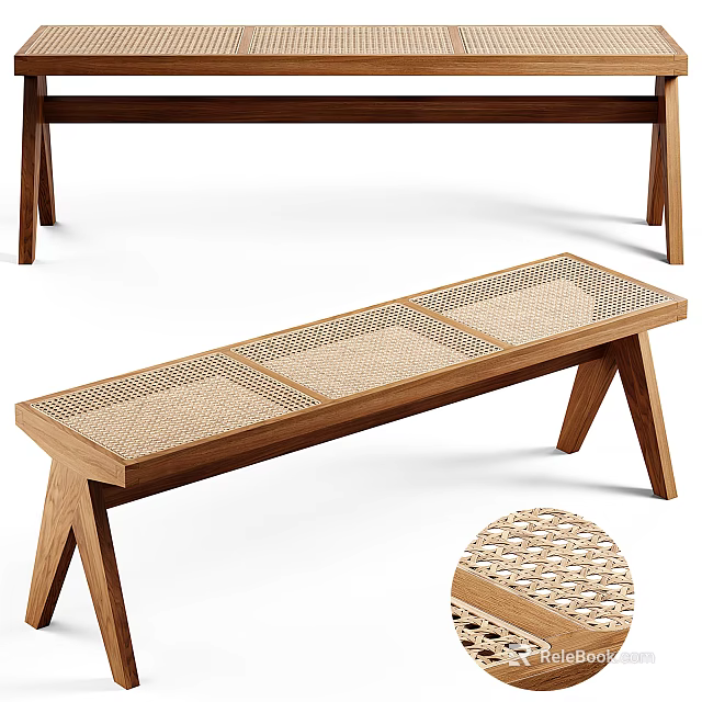Modern Wooden Public Chair With Woven Seat And Crossed Legs Design 3d model 