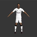 Man Wearing White Sports Uniform Featuring Qatar Logo and Number 20 Standing with Arms Outstretched