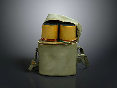 Vintage Green Backpack With Two Yellow Cylindrical Objects And Shoulder Straps 3d model