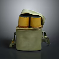 Vintage Green Backpack With Two Yellow Cylindrical Objects And Shoulder Straps