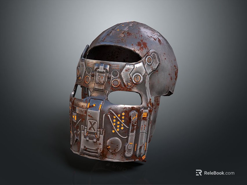 Combat Weapon Helmet Featuring Rusty Mechanical Components And Military Armor Design 3d model 