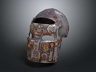 Combat Weapon Helmet Featuring Rusty Mechanical Components And Military Armor Design 3d model