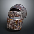 Combat Weapon Helmet Featuring Rusty Mechanical Components And Military Armor Design