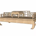 Traditional Chinese Wooden Daybed with Classic Railings and Intricate Carvings