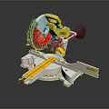 Yellow Household Miter Saw with Red Blade and Silver Base for Home DIY Cutting Projects