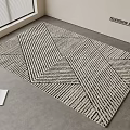 Square Carpet With Black And White Geometric Pattern In Television Display Room With Window Blinds 3d model