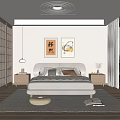 Modern Bedroom Interior With Comfortable Bed Nightstands And Decorative Wall Art
