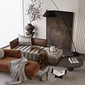 Modern Brown Chaise Lounge with Pillows Throw Blanket Floor Lamp and Side Table