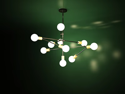 Modern Chandelier With Spherical Bulbs And Metal Frame Illuminating Dark Green Background 3d model