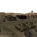 Military Camp With Multiple Tents In Desert Landscape Under Cloudy Sky