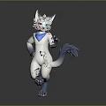 Game Movie Character Anthropomorphic White Cat Standing Pointing Gesture Blue Ears Tail Scarf