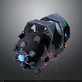 Futuristic Scifi Mechanical Device With Circular Structure And Glowing Blue Pink Parts