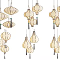Various Traditional Lantern Shaped Chandeliers with Ivory Fabric and Tassel Decorations