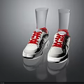 White Stylish Sneakers With Red Laces Red Accents And Black Logo Design