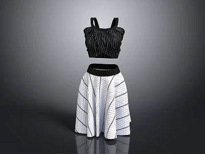 Women's Fashion Clothing Set With Black Sleeveless Top And White Geometric Pattern Skirt 3d model