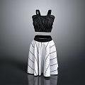 Women's Fashion Clothing Set With Black Sleeveless Top And White Geometric Pattern Skirt