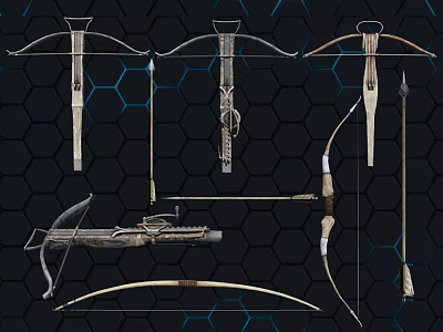Different Types of Bow Weapons Showcasing Longbow Crossbow and Traditional Styles 3d model