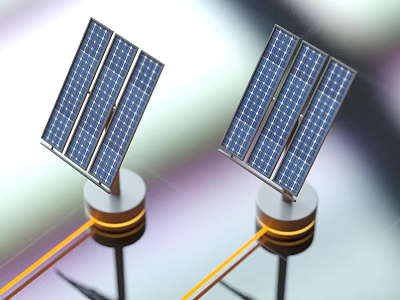 Commercial Solar Panel Equipment Mounted On Cylindrical Bases With Yellow Cables 3d model