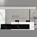 Modern Architectural Design Office Reception Area With Marble Desk Plants And Floor to Ceiling Windows
