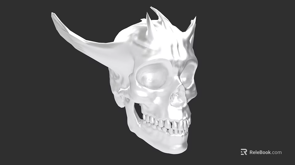 Artistic White Skull Sculpture Carving With Horns And Spikes Details 3d model 
