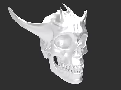 Artistic White Skull Sculpture Carving With Horns And Spikes Details 3d model