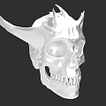 Artistic White Skull Sculpture Carving With Horns And Spikes Details