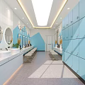 Modern Locker Room Interior With Blue Lockers White Walls Marble Sinks And Mirrors