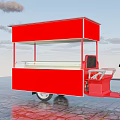 Red Tricycle Food Cart With Transparent Display Counter On Stone Paved Ground