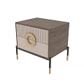 Modern Bedside Table With Vertical Striped Panel And Gold Circular Ornament