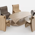 Modern Wooden Table Chair Set With Curved Design And Natural Minimalist Tones