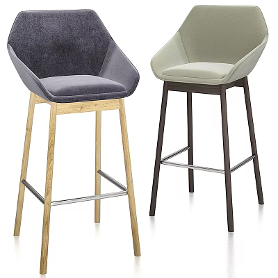 Modern Stylish Bar Stools With Gray Beige Upholstery Wooden Legs And Metal Footrest 3d model