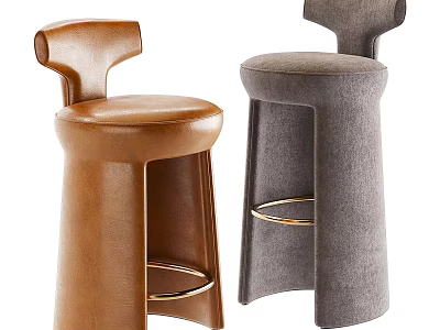Modern Bar Stools With Leather And Fabric Upholstery Gold Metal Footrest 3d model