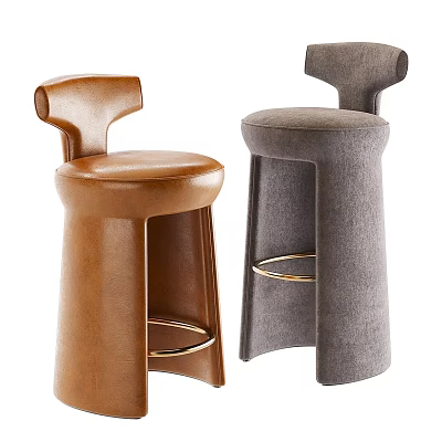 Modern Bar Stools With Leather And Fabric Upholstery Gold Metal Footrest 3d model