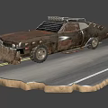 Post Apocalyptic Modified Car With Spikes Roof Lights And Rusty Exterior