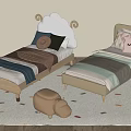 Cute Kids Beds With Cloud Headboard Soft Pillows And Hippo Stool On Colorful Rug