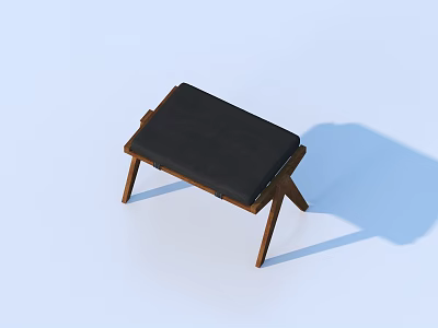 Modern Wooden Stool With Black Cushion Minimalist Design And Sturdy Legs 3d model