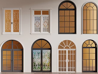 French curved window combination floor-to-ceiling window round window casement window aluminum alloy window 3d model