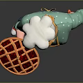 Cartoon Chef Wearing Chef Hat Green Shirt Yellow Apron Holding Pie With Red Gloves