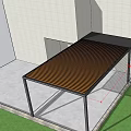 Detached Villa Outdoor Patio With Glass Canopy And Metal Frame Surrounded By Grass And Trees