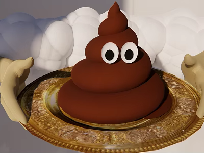 Playful Shaped Food With Googly Eyes On Golden Plate Held By Hands 3d model