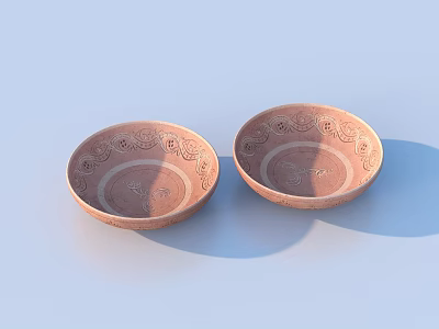 Two Ceramic Bowls With Intricate Decorative Patterns On Light Blue Background 3d model
