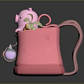 Cute Pink Backpack with Pig Plush Toy and Fresh Carrots with Green Leaves for Kids 3d model