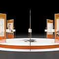 Modern Event Display Wall With Creative Posters And Orange Design Elements