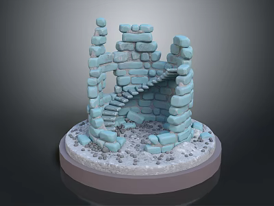 Blue Stone Tower Model With Spiral Staircase And Gravel Base 3d model