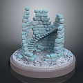 Blue Stone Tower Model With Spiral Staircase And Gravel Base
