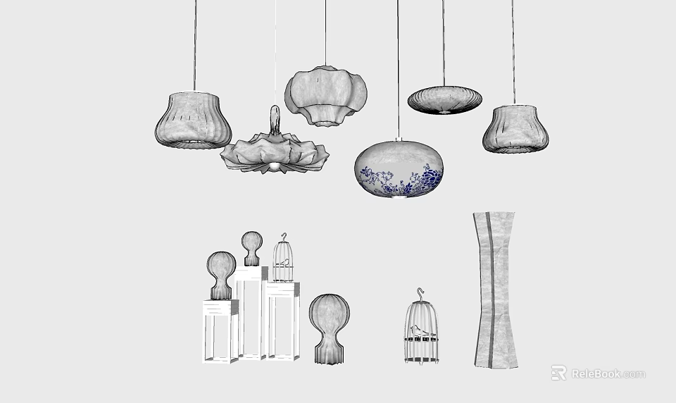 Various Decorative Chandeliers With Different Designs And Hanging Styles 3d model