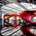 Modern Bar Interior With Colorful Neon Lights Mirrored Floors And Arched Decorations