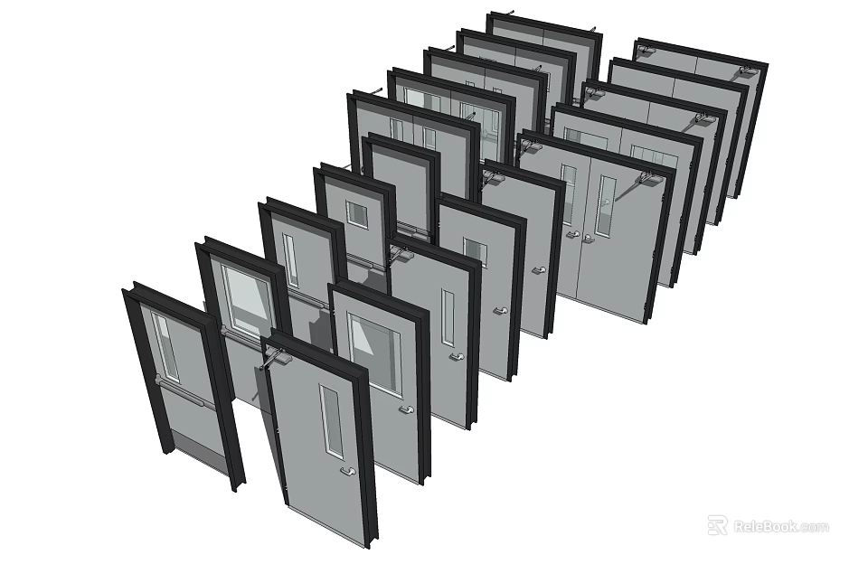 Modern Interior Doors With Glass Inserts And Metal Handles Design 3d model