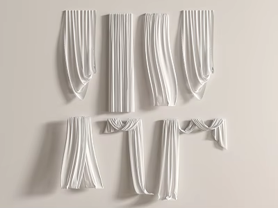 White Curtains Displaying Various Draping Styles And Pleated Designs On Light Background 3d model